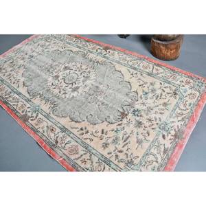 Tapis turc vintage Beige vert 5x9ft tissage plat en laine avec motif patchwork en latex pour décorations de couloir de salon - Product Image 4