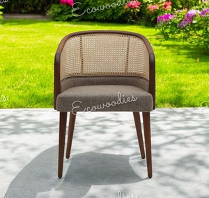 Classic Design Sleek Wingback Style Wicker Backrest <strong>Chair</strong> With Armrest Soft Foam Padding Seat Rattan Wood <strong>Chair</strong> For Living Room - Product Image 2