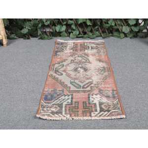 Turkish Rug, 1.2x2.7 ft Small Rug, <b>Red</b> Ikat <b>Wool</b> Vintage Rug - Product Image 4