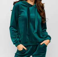Ensemble de survêtement d'hiver en velours lavé personnalisé pour femme, grande taille, avec sweat à capuche zippé et pantalon de jogging, motif uni, 2 pièces - Vente chaude
