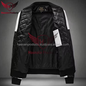 Blouson bombardier noir et blanc matelassé pour homme en cuir d'agneau pour moto-Vente en gros - Product Image 2