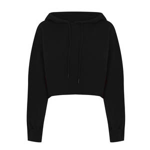 Sudadera con capucha corta clásica Capital para mujer 55% algodón 45% Spandex de gran tamaño recortada estilo hombro caído Terry Willow Top - Product Image 1