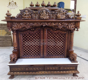 Mandir de Ganesha de Estilo Moderno para Puja Ghar, Diseño de Madera de Teca Cortada con Láser, Acabado con Aspecto de Mármol, Tamaño y Color Personalizables, Duradero para el Hogar - Product Image 4