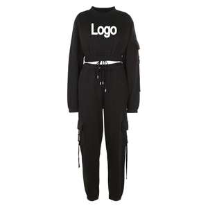 High Quality Tracksuits Crop Tops Hoodies and Jogging Sweatsuit Set <b>Women</b> Fleece Casual 2 Piece Jogger Set - Product Image 4