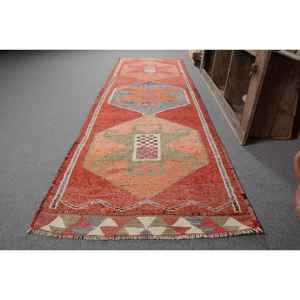พรมสไตล์ตุรกีโบราณลายเย็บปะสีส้มแดงแบบคลาสสิก3.3x11ฟุตยางวัสดุขนแกะสานทรงสี่เหลี่ยมผืนผ้าแบนสำหรับวัยรุ่น - Product Image 2