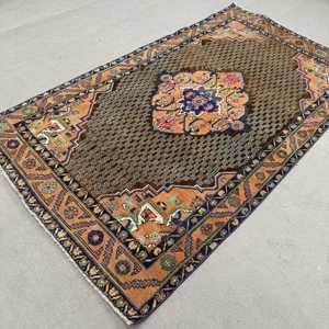 Vintage Turkish Rug, 4.9x7.9 ft Rug, <b>Brown</b> Solid <b>Wool</b> Rug - Product Image 2