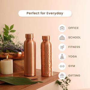 Ayurveda ขวดน้ำกันรั่ว950มล. อุปกรณ์ดื่มทองแดงแท้ทำมือปราศจากวัสดุพลาสติกข้อต่อ - Product Image 3