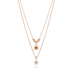 Sun and <b>Star</b> Layered Design Zircon Stone Charm Pendant Turkish Handcrafted Wholesale 925 <b>Silver</b> Sterling Jewelry - Product Image 1