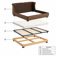 Cabecera Italiana Moderna de Lujo con Diseño Wingback, Estructura de Madera de Alerce Importada, Tela Premium, Cama Doble King Size para Dormitorio