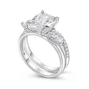 Jeulia Marquise Cut Moissanite Three Stone Engagement Ring <b>Set</b> in <b>Sterling</b> <b>Silver</b> - Product Image 4