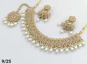 Conjunto de pendientes y collar Magtika Jhumka chapado en oro tradicional indio para mujer, diseño de gota y Perla para fiestas, mujeres y niñas - Product Image 5