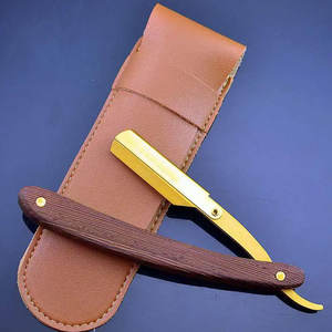 Outil de barbier à lame dorée avec manche en bois OEM, rasoir à cheveux, lame unique remplaçable, rasoir droit - Product Image 3
