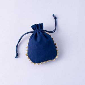 Contenedor de joyería de algodón azul de alta calidad de diseñador, bolsa de anillo con cordón hecha a mano, bolsa de regalo de gasa al por mayor - Product Image 4