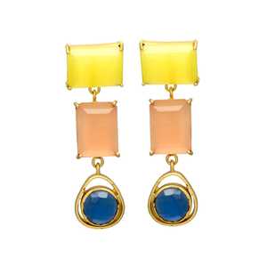 Pendientes colgantes de piedras preciosas multicolor en tono dorado - Product Image 1