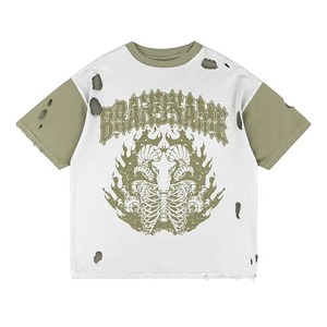 Venta al por mayor de camisetas vintage desgastadas para los hombres de impresión de pantalla personalizada suelta Streetwear hombres camisetas de verano camisetas de algodón - Product Image 2