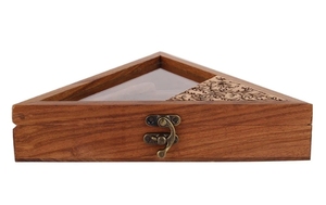 Boîte à épices en bois de sheesham Triangle Gul sculptée à la main/boîte à fruits secs conteneurs à épices avec cuillère boîte de masala de cuisine en bois - Product Image 3