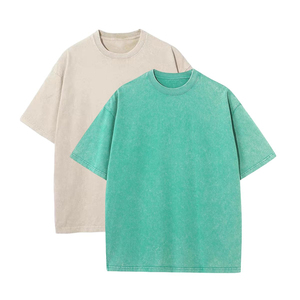 เสื้อยืดโอเวอร์ไซส์ผ้าฝ้ายฟอกสี ผู้ชาย สไตล์ลำลอง สีพื้น แขนสั้น คอกลม ผ้าเจอร์ซีย์ถัก ย้อมสีเรียบ เสื้อยืดฟอกสีแบบแอซิด - Product Image 1