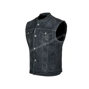 Denim vest Jacket, Wind Proof Motorbike Denim Vest, OEM ODM Denim Biker Vest Men Denim Black Vest