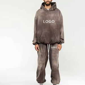 OEM personnalisé lavé à l'acide léger sport course à pied jogging survêtement respirant à capuche solide logo coton Quickdry ensembles - Product Image 4