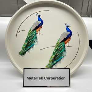 3 bandejas decorativas redondas con estampado de pavo real Pichwai, diseños personalizados multiusos, bandejas de regalo de Diwali para servir de Metal de hierro a bajo precio - Product Image 3