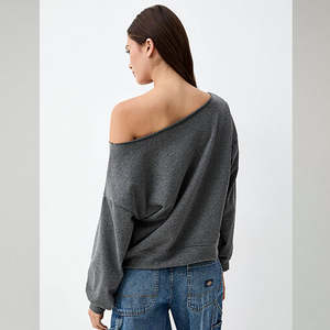 Women's <b>Off</b>-<b>the</b>-<b>Shoulder</b> Hooded Pullover Sweatshirt-Oversized Cozy <b>Long</b> <b>Sleeve</b> Winter Jumper-Casual Loungewear <b>Top</b> - Product Image 2