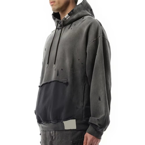 Sweat-shirts à capuche surdimensionnés décontractés pour hommes, personnalisés, effet délavé, couleur unie, hiver, 2 pièces, en polaire respirante et écologique, vente en gros - Product Image 2