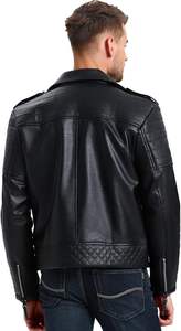 <b>Men's</b> Leather <b>Jackets</b>, Faux Bomber <b>Jacket</b> for <b>Men</b> Motorcycle Lapel Asymmetric Zip-Up Slim Fit Biker Coat - Product Image 6