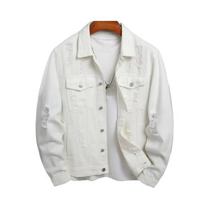 Veste en jean blanche déchirée pour homme, style streetwear urbain, vêtement d'extérieur de haute qualité - Product Image 4