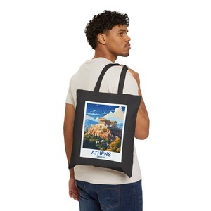 Sac fourre-tout design Athènes Grèce en toile durable pour les voyages toute l'année, fermeture ouverte avec décoration lettre pour usage quotidien toutes saisons - Product Image 5