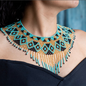 Collier géométrique Huichol Collier écharpe, frange perlée bandana - Product Image 2