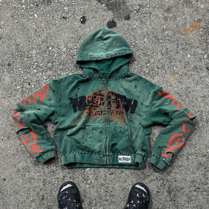 เสื้อมีฮู้ดสไตล์วินเทจของผู้ชายแบบสั่งทำทรงหลวมผ้าฝ้ายฟอกสีกรดเทอร์รี่ทำจากผ้าฝ้ายพิมพ์ลายประดับพลอยเทียมและพิมพ์ DTG - Product Image 1