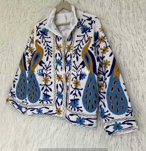 Veste à col rond 100% coton vintage bohème brodée Suzani, respirante, écologique, infroissable, teinte, printemps/hiver - Product Image 4