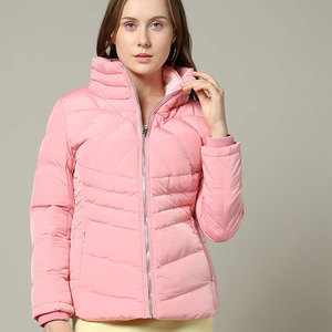 Womens High Collar Puffer <b>Jacket</b> <b>Down</b> Soft Pink Cotton <b>Filling</b> Quilted Nylon Lining Winter <b>Jacket</b> - Product Image 4