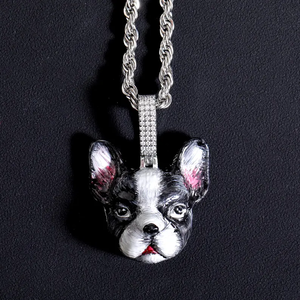 Colgante de Bulldog Francés Iced Out para hombre, tono plateado, Moissanite, Hip Hop, joyería para cara de perro - Product Image 1