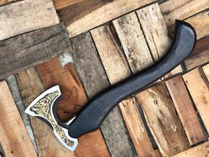 Thewizcrafts ขวานไวกิ้งเหล็กกล้าคาร์บอนสูงทำด้วยมือสีดำด้ามไม้ขวานหนังปลอกความคมชัดคุณภาพสูงพร้อมใช้งาน - Product Image 6