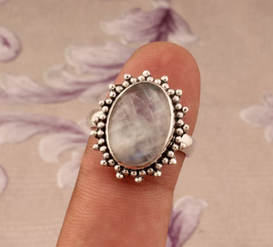 Bague en pierre de lune arc-en-ciel véritable Bague en argent sterling 925 pierre de lune de feu bleu Cadeau de bijoux à la mode pour elle - Product Image 2