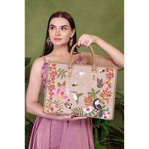 Bolso Tote de Mujer Estilo Bohemio en Cuero Vegano Beige y Terciopelo con Cierre de Broches Bordados para Uso Diario en Todas las Estaciones - Product Image 2