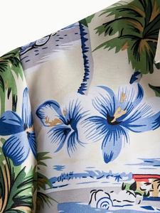 100% algodón, camiseta para hombre, ajuste holgado, camisa hawaiana informal estampada para hombre con estampado de árbol de coco, Manga corta antiarrugas - Product Image 6