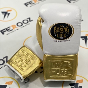 Gants de boxe tendance les plus vendus No Boxing No Life à lacets pour sparring, or/blanc, en vente, avec logo personnalisé OEM - Product Image 2