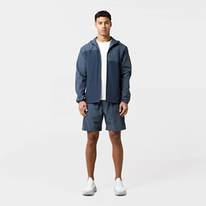 Men Hooded Windbreaker Tracksuit Set Breathable Quick Dry Sporty Lightweight Polyester Winter Outdoor <b>Nylon</b> <b>Shorts</b> - Product Image 1