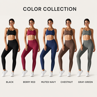Set Pakaian Olahraga Wanita Solid Breathable, Bra Olahraga Tali Tipis, Legging High Waist Elastis Scrunch, Baju Workout
