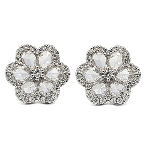 Boucles d'oreilles clous tendance en or blanc massif 18 carats de qualité supérieure, serties de diamants véritables taille brillant, monture griffe, vente directe usine - Product Image 1