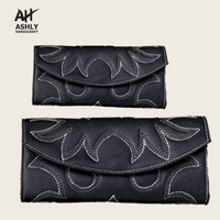 Portefeuille-pochette pour femme en cuir véritable 100% fait main, brodé à la main, multicolore, style vintage et tendance