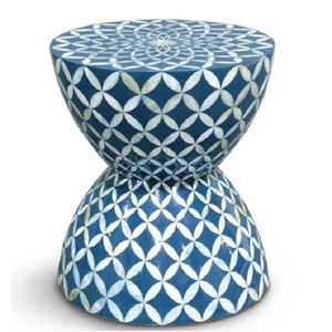 Geometric Bone Inlay Stool Artisan by Aaliyan Impex - Product Image 1