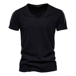 T-shirt confortable à col en V pour homme, en matière pure, personnalisable, style rétro, neuf, directement de l'usine, collection 2026 - Product Image 4