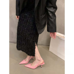 2025 New Spring Summer Elegant Pink Single <b>Shoes</b> Niche French Style Closed-Toe Sandals 6-8cm High <b>Heels</b> PU Insole Fairy <b>Shoes</b> - Product Image 1