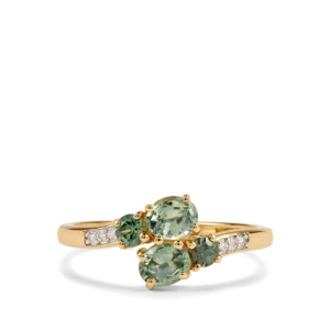 Bague en saphir vert du Montana 1,19 ct taille princesse avec zircon blanc en or jaune 9 carats, bijoux fins style bohème - Product Image 2