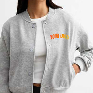 Nuevo estilo recortado mujer Varsity chaqueta gris Color Jersey manga larga béisbol recortada Varsity chaqueta para la venta - Product Image 2