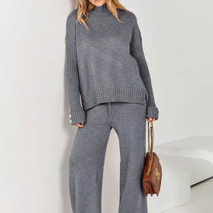 Conjunto de dos piezas de punto con logotipo personalizado, ropa de mujer, pantalones para correr con bolsillos y conjunto de ropa de primavera para mujer - Product Image 4