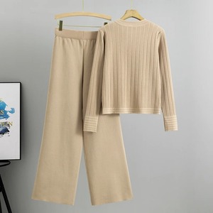 Conjuntos de pijama de punto de 2 piezas elegantes para mujer, conjunto de pantalones cárdigan de vendaje con cinturón, conjunto de dos piezas de punto informal para mujer 2024 - Product Image 5